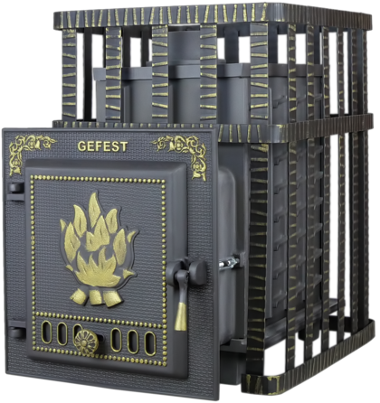 Дровяная банная печь Гефест ЗК в сетке-40 чугунная дверца закрытая каменка сетка в Калининграде